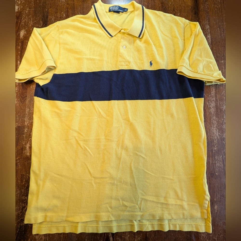Polo By Ralph Lauren Yellow Polo Shirt with Navy Stripe